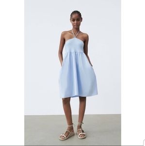 Zara Light Blue Halter Mini Dress